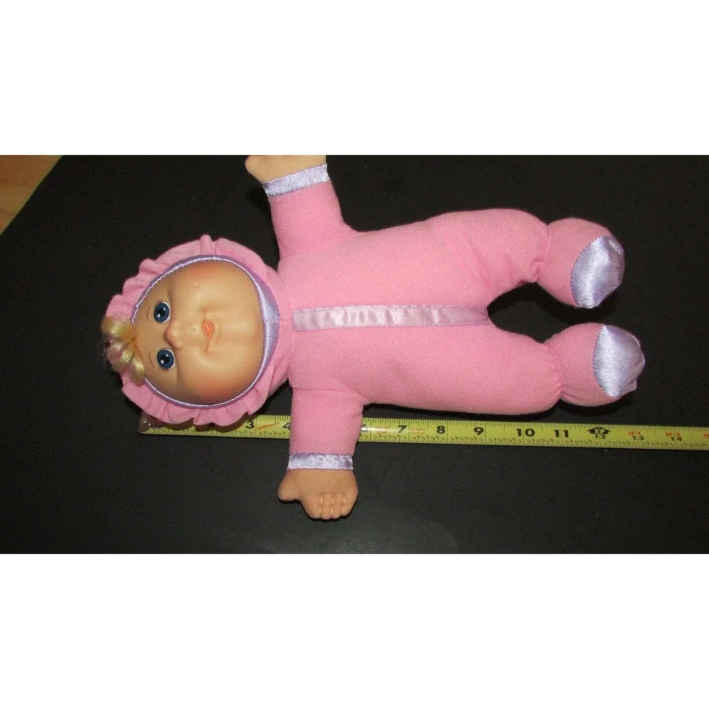 Cabbage Patch Kids Baby Doll pink plush felt body purple satin trim vinyl face